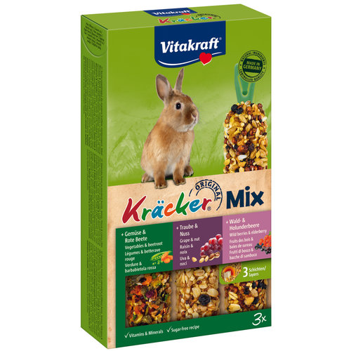 Vitakraft Vitakraft knaagdier Mix groente/biet-druif/noot-bosbes/vlierbes-kräcker dwergkonijn, 3in1.