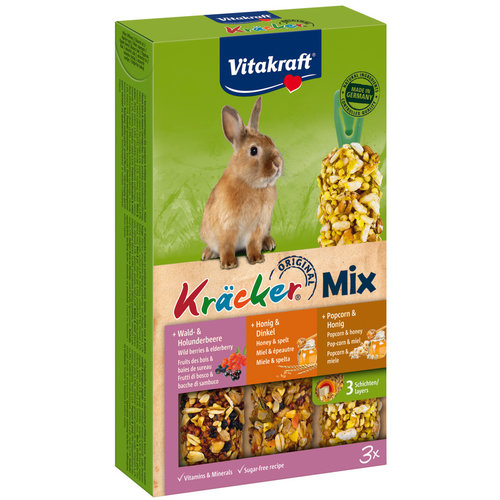 Vitakraft Vitakraft knaagdier Mix honing/spelt-popcorn/honing-bosbes/vlierbes-kräcker dwergkonijn, 3in1.