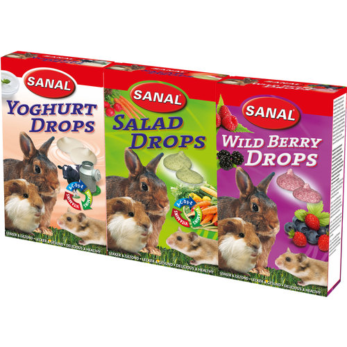 Sanal Sanal knaagdier 3 pak, yoghurt, carrot, wild berry drops.