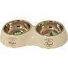 Hondenbak dubbel plastic/RVS 'Water/Food' beige, 27 cm.