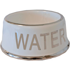 Hondenwaterbak wit/zilver ”WATER”, 18 cm.