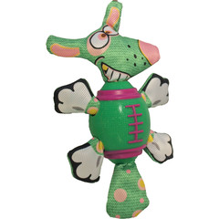 Boon hondenspeelgoed TPR rugbybal groen met nylon hond.