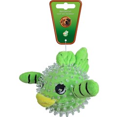 Boon hondenspeelgoed TPR bal met pluche vis, groen.