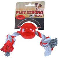 Play en Dental Strong Play Strong hondenspeelgoed rubber mini bal met floss 6 cm, rood.
