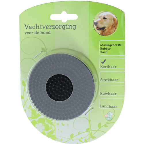 Boon vachtverzorging hond massage borstel rubber rond zwart.