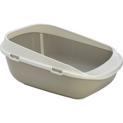 Moderna Moderna kattenbak met rand Mega step 64 cm, warmgrijs/wit.