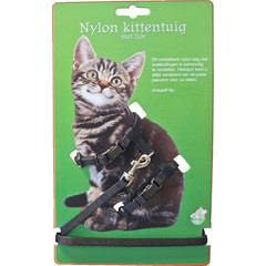 Boon kittentuig nylon met lijn, zwart.
