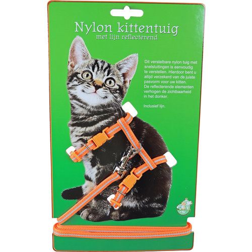 Boon kittentuig nylon met lijn neon, oranje reflecterend.