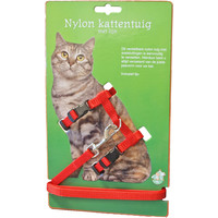 Boon kattentuig nylon met lijn, rood.