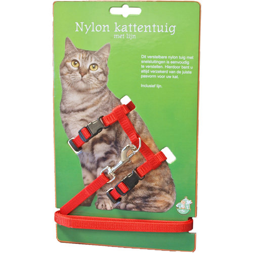 Boon kattentuig nylon met lijn, rood.