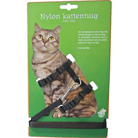 Boon kattentuig nylon met lijn, zwart.