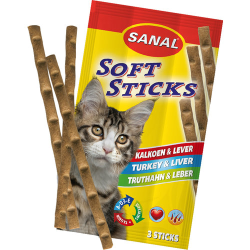 Sanal Sanal kat soft sticks kalkoen en lever, pak a 3 stuks.