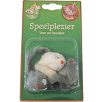 Boon kattenspeelgoed bontmuis grijs en wit, 5 cm blister a 3 stuks.