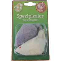 Boon kattenspeelgoed bontmuis grijs/wit 7,5 cm, blister a 2 stuks.