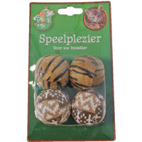 Boon kattenspeelgoed blister a 4 pluche rammelbal, bruin.