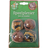 Boon kattenspeelgoed blister a 4 pluche en plastic bal, bruin.