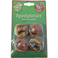 Boon kattenspeelgoed blister a 4 pluche en plastic bal, bruin.