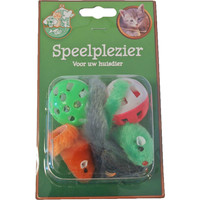 Boon Boon kattenspeelgoed blister a 2 bal met bel en 3 gekleurde muis.