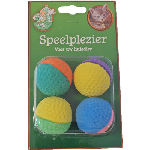 Boon Boon kattenspeelgoed blister a 4 sponsballen, 2 kleuren.