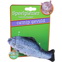 Boon kattenspeelgoed op kaart vis met catnip blauw/grijs, 11 cm.