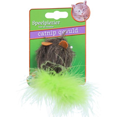 Boon kattenspeelgoed op kaart pluche muis met catnip en veren, 14 cm.