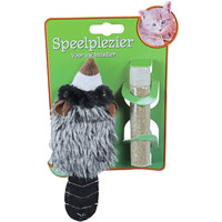 Boon kattenspeelgoed op kaart pluche wasbeer met catnip vulbaar, 18 cm.