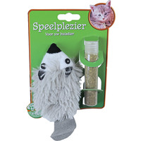 Boon kattenspeelgoed op kaart pluche das met catnip vulbaar 18 cm.
