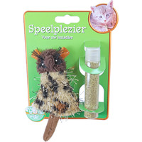 Boon kattenspeelgoed op kaart pluche muis bruin met catnip vulbaar, 16 cm.