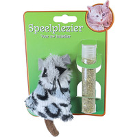 Boon kattenspeelgoed op kaart pluche muis grijs met catnip vulbaar, 15 cm.