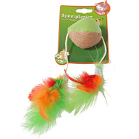 Boon kattenspeelgoed Natural op kaart, jute driehoek met 2 veren.