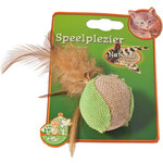 Boon kattenspeelgoed Natural op kaart, jute bal met veren.