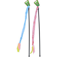 Boon kattenspeelgoed hengel softy met veer en bel, blauw/roze.
