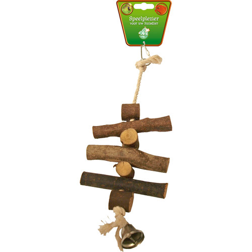 Boon Boon vogelspeelgoed klos hout 7x met touw en bel, 33 cm.