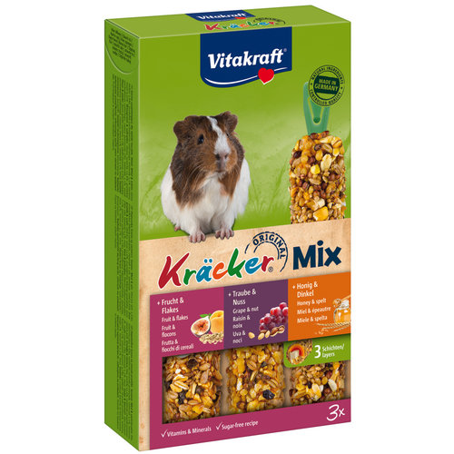 Vitakraft Vitakraft knaagdier Mix honing/spelt- fruit/flakes-druif/noot-kräcker cavia, 3in1.