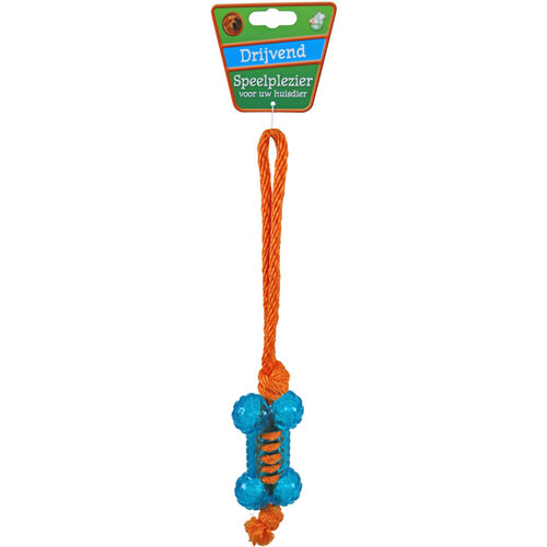 Boon hondenspeelgoed bot met touw drijvend blauw/oranje, 36 cm.
