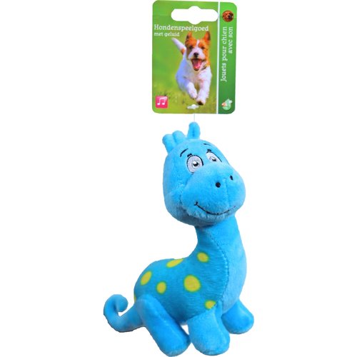 Boon hondenspeelgoed pluche dino blauw, 15 cm met piep.