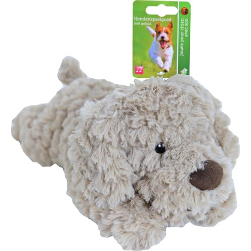 Boon hondenspeelgoed pluche hond beige, 34 cm met piep.