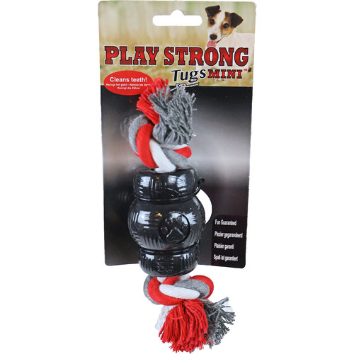 Play en Dental Strong Play Strong hondenspeelgoed rubber mini chew met floss 7 cm, zwart.