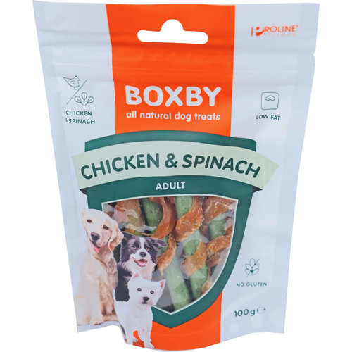 Proline Proline Boxby chicken and spinach sticks, 100 gram.