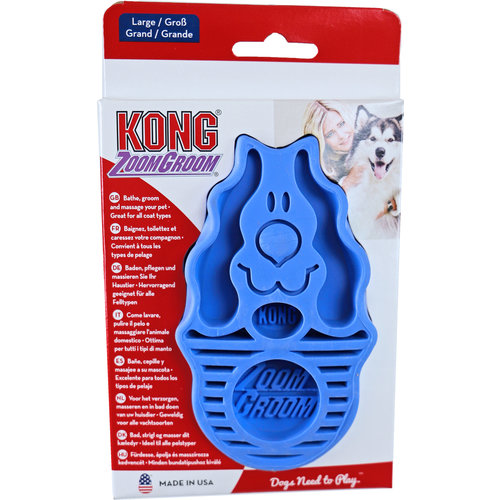 Kong Kong hond Zoom Groom rubber hondenborstel, blauw.