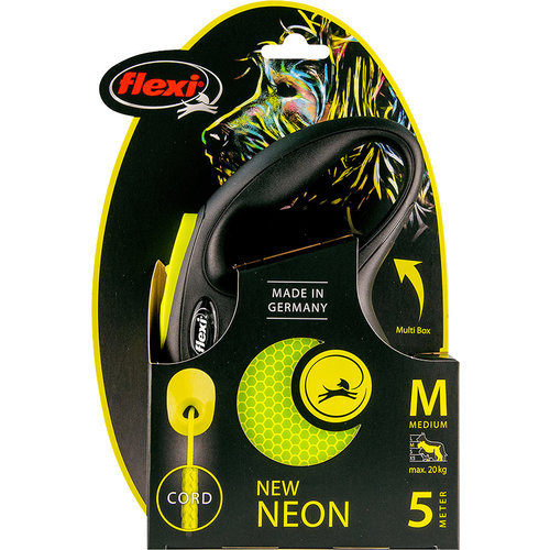 Flexi flexi rollijn NEW NEON cord M geel, 5 meter.