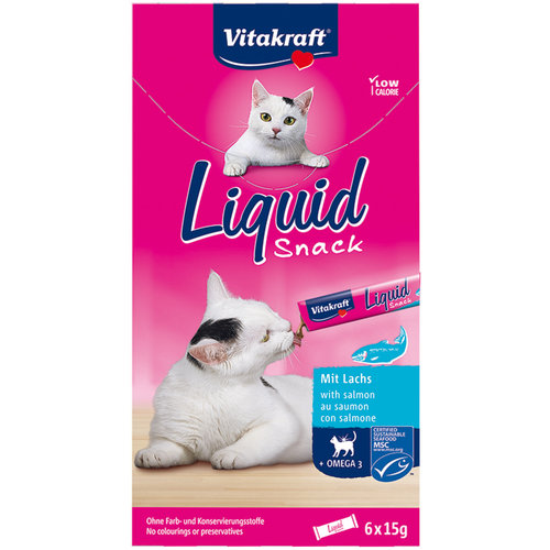 Vitakraft Vitakraft Cat-Liquid snack zalm & omega, 6 stuks.