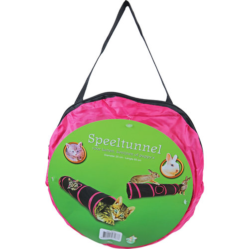 Boon speeltunnel nylon 85x25 cm, zwart/roze.