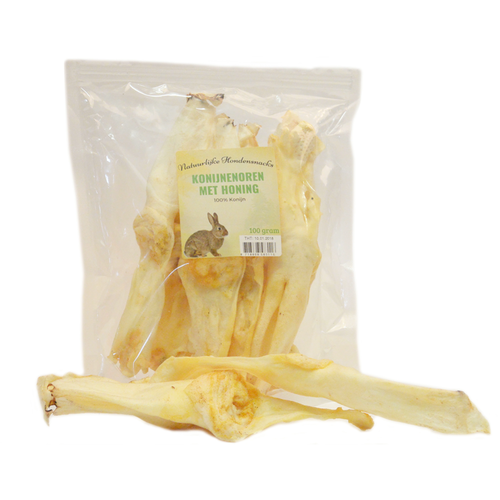 Natuurlijke hondensnacks Konijnenoren met honing 100 gram
