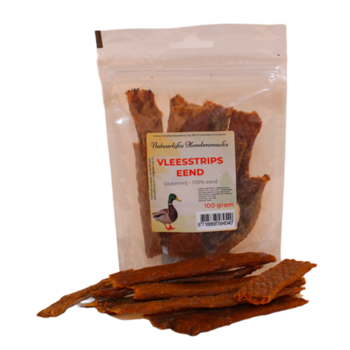 Natuurlijke hondensnacks Vleesstrips eend 100 gram