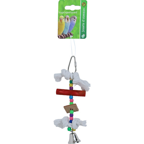 Boon Boon vogelspeelgoed kralen met katoen en bel, 15 cm.