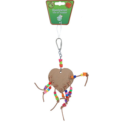 Boon Boon vogelspeelgoed hart leer met kralen, 18 cm.
