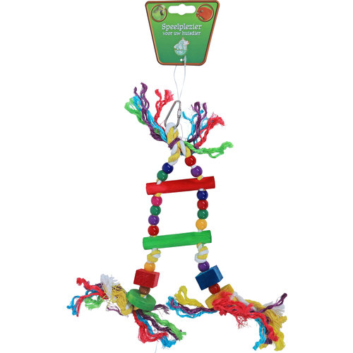 Boon Boon vogelspeelgoed touwladder met kralen 2-traps, 25 cm.