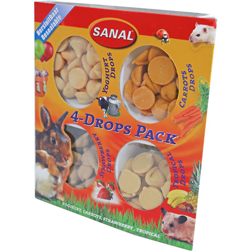 Sanal Sanal knaagdier 4-pak drops, yoghurt, carrot, aardbei en tropical drops.