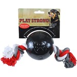 Play en Dental Strong Play Strong hondenspeelgoed rubber bal met floss 10 cm, zwart.